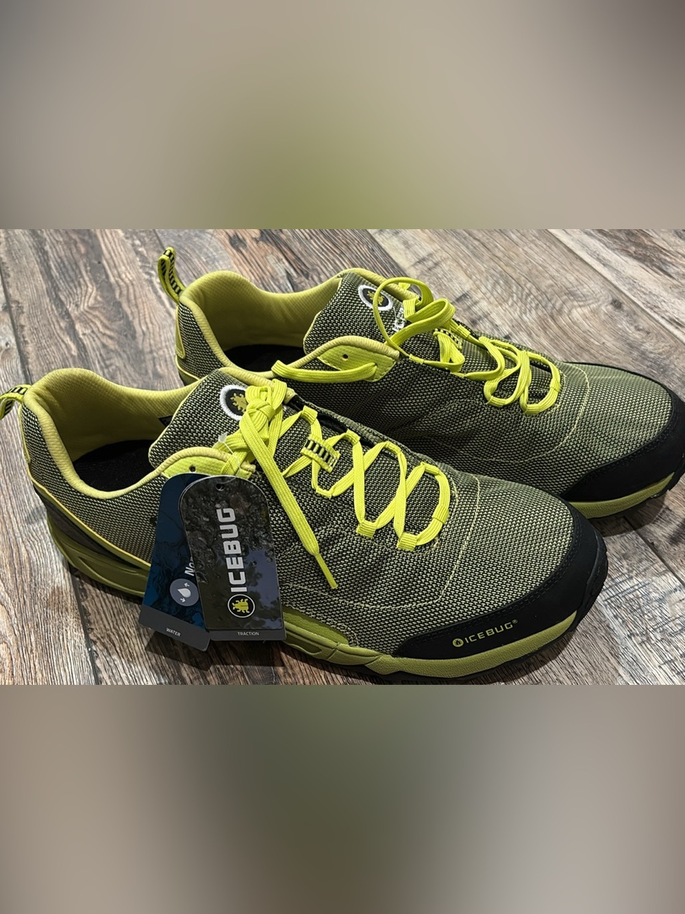 Icebug Men’s Olive Green Athletic Shoes with Neon Yellow Accents